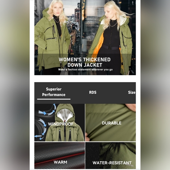 Orolay Women's Thickened Down Jacket Green Medium NWOT Hooded Outerwear FullZip - Picture 9 of 9